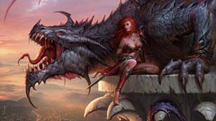 dragon sword Women armor fantasy art fantasy girl