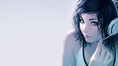 drawing headphones black hair Women artwork face