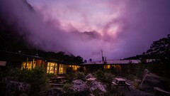 dusk House sky Mountains purple