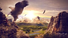 eagle Animals digital art sky Mountains