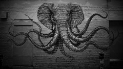 elephant graffiti octopus wall monochrome Cthulhu