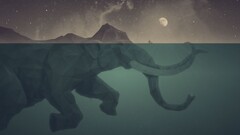 elephant mammoths underwater Sea boat moon split-view artwork