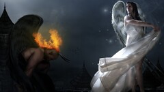 fantasy art angel wings fantasy girl devil fire Women