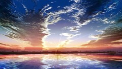 fantasy art Anime sky water clouds cityscape