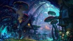 fantasy art artwork colorful mushroom Plants nature House