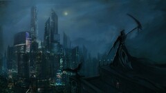 fantasy art artwork grim reaper cityscape