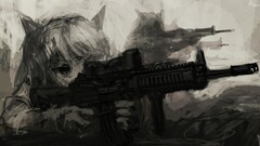 fantasy art artwork gun nekomimi anime girls Anime