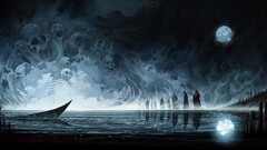 fantasy art artwork skull night water