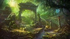 fantasy art asian architecture jungle artwork