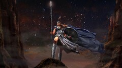 fantasy art Athena fantasy girl sky spear warrior