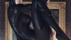 fantasy art Catwoman upside down fantasy girl artwork barcode