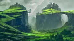 fantasy art digital art landscape Green fantasy city