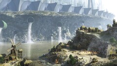 fantasy art digital art village futuristic city science fiction