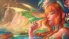 fantasy art dragon fantasy girl closed eyes