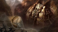 fantasy art fantasy city artwork waterfall
