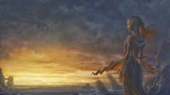 fantasy art fantasy girl coast sky sunlight