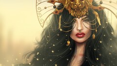 fantasy art fantasy girl red lipstick dark hair long hair
