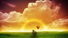 fantasy art hot air balloons sky landscape digital art colorful