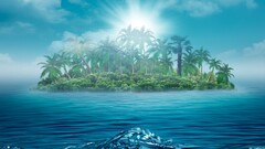 fantasy art Island Sea palm trees