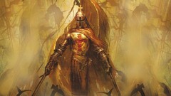 fantasy art knight frontal view sword yellow