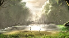 fantasy art landscape Birds Animals