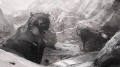 fantasy art monochrome Bears Animals