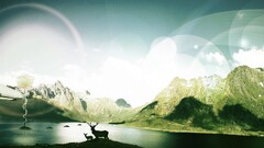 fantasy art Mountains deer digital art landscape sky
