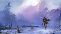 fantasy art Mountains landscape winter snow staff