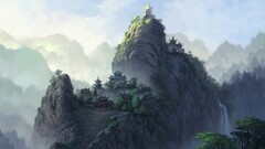 fantasy art Mountains temple artwork