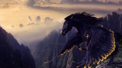 fantasy art pegasus creature wings sky red eyes