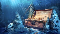 fantasy art pirates Treasure skull underwater