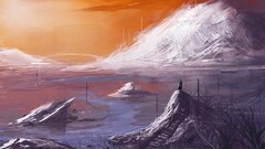 fantasy art power lines Mountains