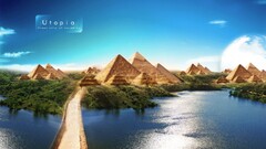 fantasy art pyramid digital art river