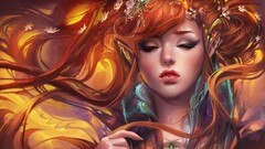 fantasy art sakimichan redhead pointed ears elven flower in hair