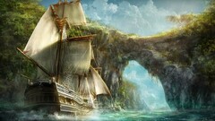 fantasy art ship nature sailing ship