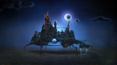 fantasy art surreal clouds tower stairs Sphere lights House moon