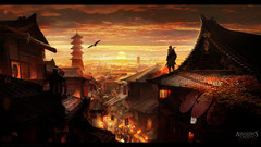 fantasy art video games video game art fantasy city rooftops sky