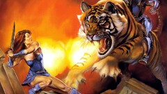 fantasy art warrior fantasy girl lion