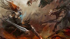 fantasy art warrior sword creature red eyes