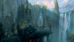 fantasy city waterfall fantasy art