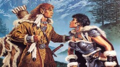 fantasy girl artwork sword feathers