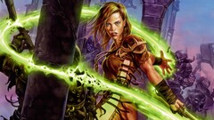 fantasy girl blue eyes warrior artwork