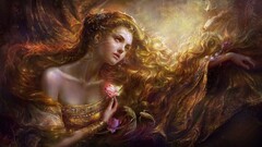 fantasy girl long hair Women fantasy art bare shoulders fish