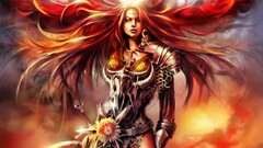 fantasy girl redhead long hair Armored