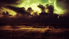 field clouds moon digital art planet space art sky landscape