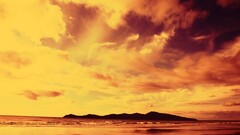 filter beach clouds Sea orange Mountains horizon yellow waves
