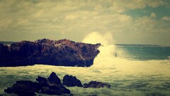 filter nature Crash waves rock Sea landscape overcast coast
