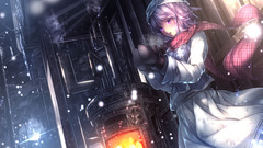 fire purple eyes scarf anime girls Anime