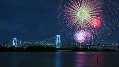 fireworks Bridge rainbow bridge Tokyo Japan