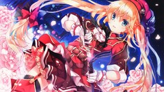 Flowers sword Anime anime girls original characters twintails